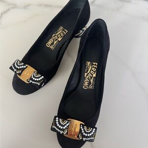 Salvatore Ferragamo Black Women's Shoes with Gold Accents